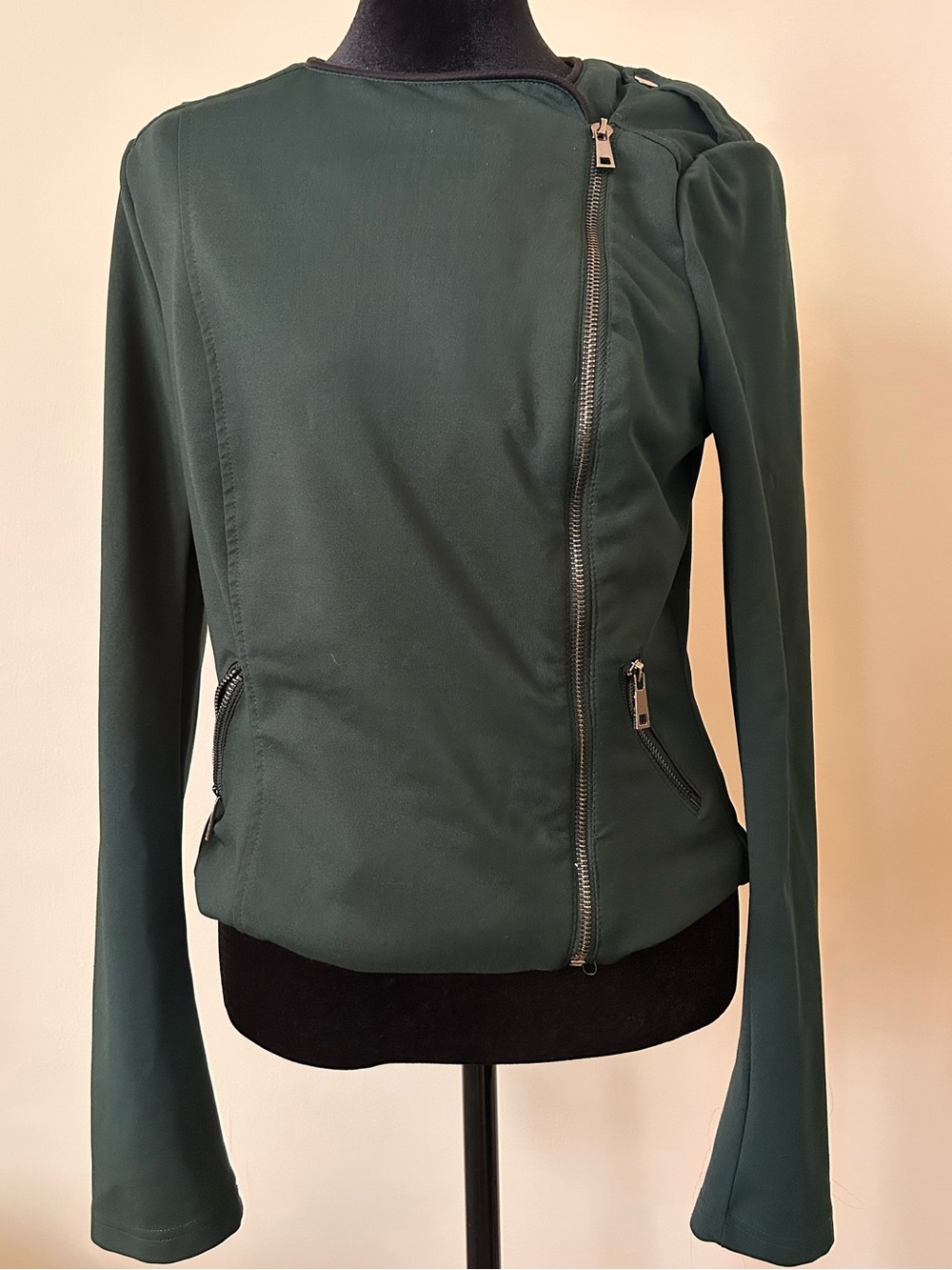 Women's Forest Green Asymmetrical Zip Jacket